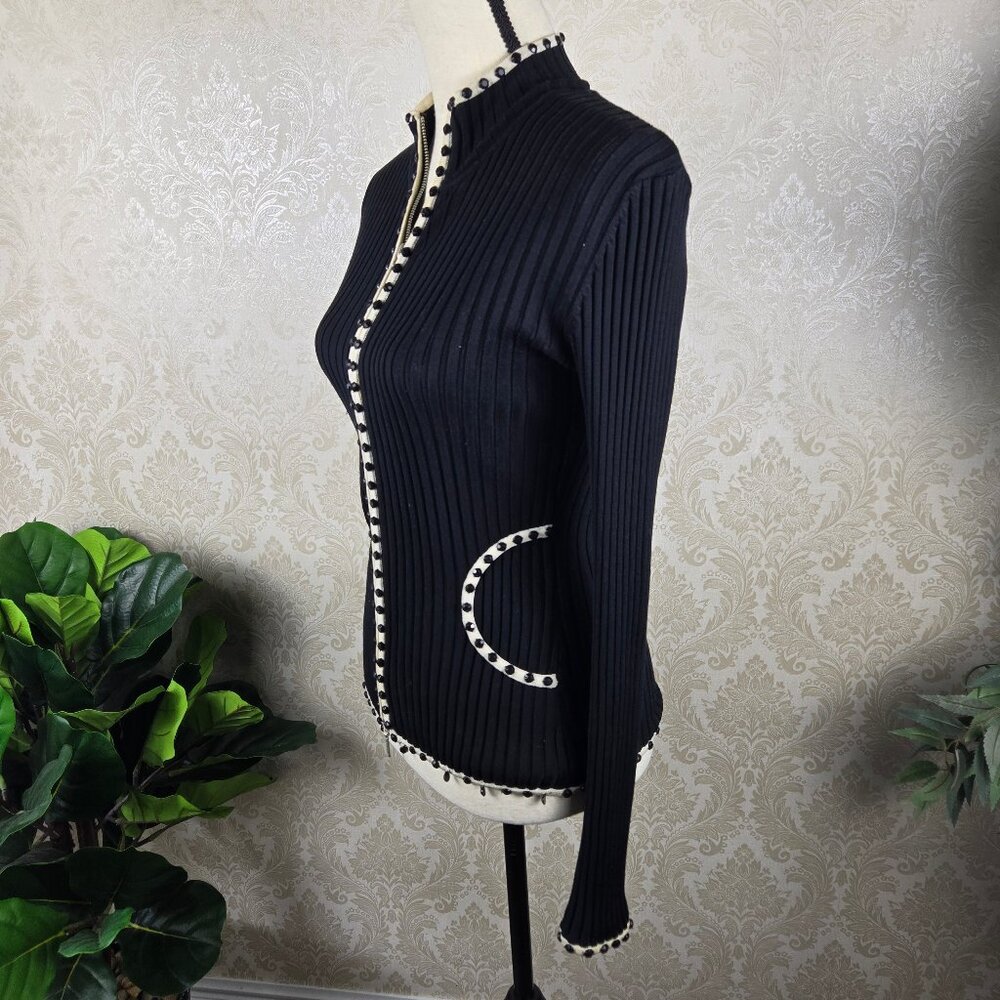 Cache Size Small Black Cream Zip Front Cardigan B… - image 6